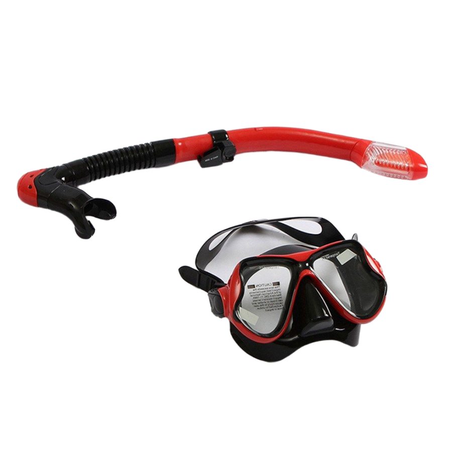 Aroa diving mask and dry snorkel set in red and black