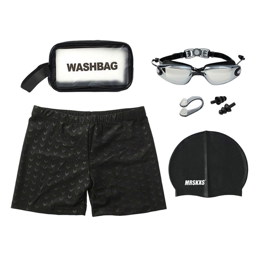 MRSKXS swim set with trunks, goggles, cap, plugs and wash bag