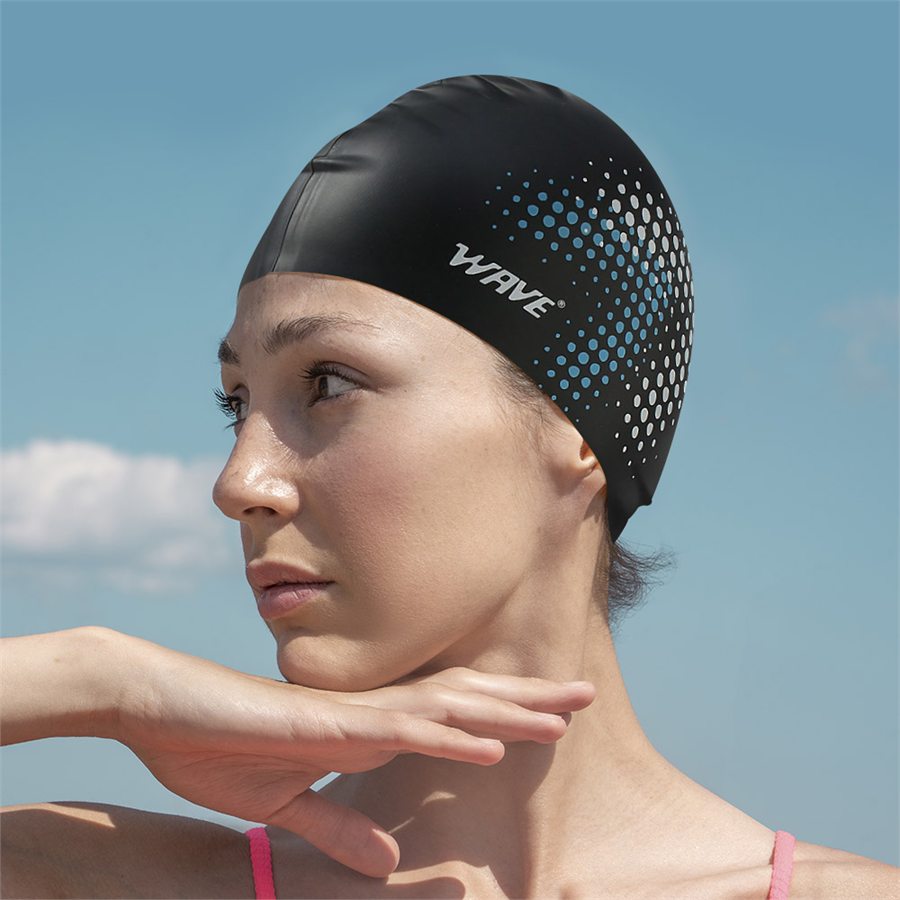WAVE silicone swim cap worn by a swimmer